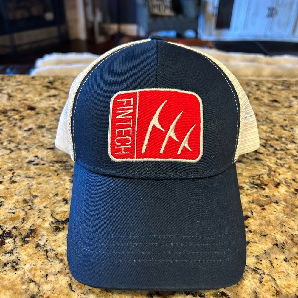 Navy and White Fintech Trucker Hat
